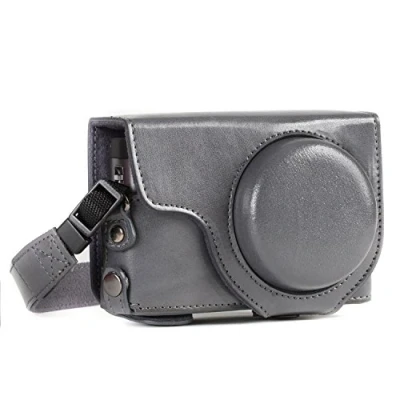Afbeelding van MegaGear MG1261 Panasonic Lumix DC TZ95, TZ90 Ever Ready Leather Camera Case met draagriem Grijs