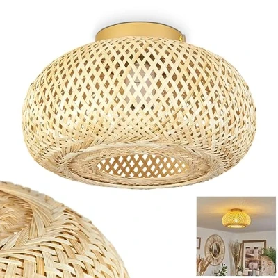 Afbeelding van plafondlamp Bauro, moderne van metaal/bamboe in goudkleur/natuur, licht boho design met lichteffect, ø29 cm, 1 lamp, x E27, zonder gloeilampen