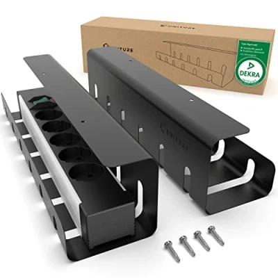 Afbeelding van UNITURE® Kabelgoot voor bureau, DEKRA gecertificeerd, set van 2 kabelmanagement, x 40 cm kabelhouder, kabelgeleiding, kabelbeheer onder zwart