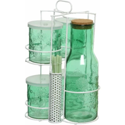 Afbeelding van Groene karaf/sapkan/schenkkan 1 liter met 4 mason jars en rietjes Drinkglazen