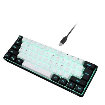 Afbeelding van Snpurdiri bedraad gamingtoetsenbord, 60% grootte, RGB achtergrondverlichting, ultracompact mini toetsenbord, waterafstotend, 61 toetsen, voor pc/Mac gamers, eenvoudig meenemen op reis, zwart wit