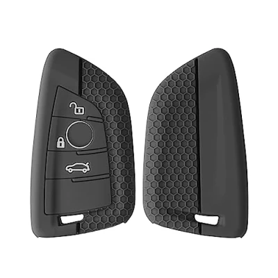 Afbeelding van kwmobile autosleutel hoesje geschikt voor BMW 3 knops Smart Key hoes Siliconen behuizing Auto sleutel case met honingraat Sleuteletui in grijs / zwart