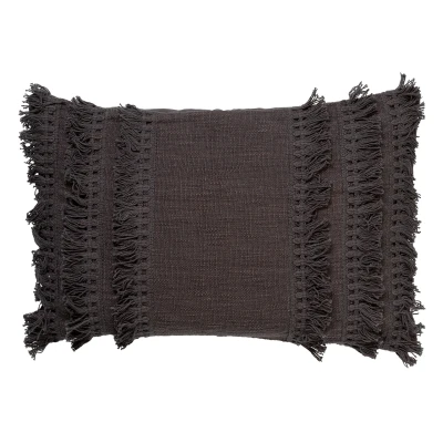 Afbeelding van Dutch Decor FARA Sierkussen 40x60 cm 100% katoen met franjes Charcoal Gray antraciet