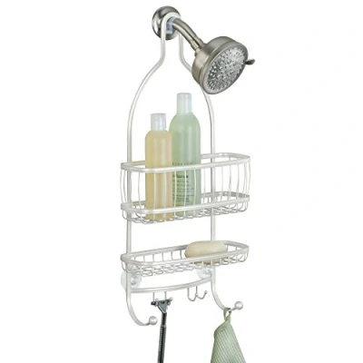 Afbeelding van iDesign York Lyra douchewagen met 2 manden en 4 haken, 25,6 x 10,3 56,0 cm, parelwit, metaal