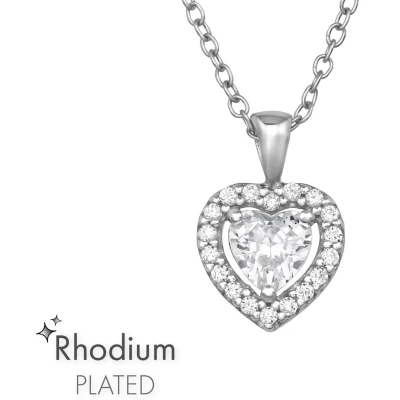 Afbeelding van JoyS Zilveren hartje hanger met ketting 45 cm rhodium / gehodineerd zirkonia bewerkt