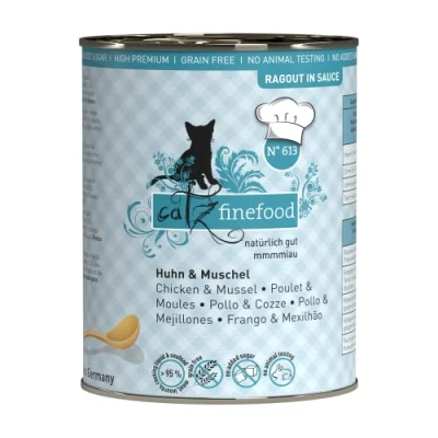 Afbeelding van catz finefood Ragout N 613 kip &amp; schelp kattenvoer nat fijnkost natvoer voor katten in saus zonder granen en suiker met een hoog vleesgehalte, 6 x 380 g blik