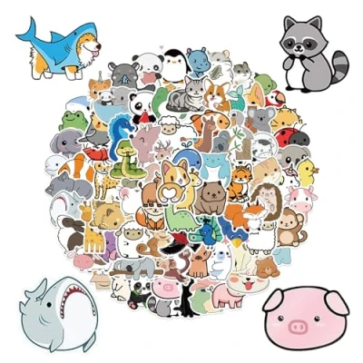 Afbeelding van 100 cartoon dierenstickers, decoratieve stickers, schattige kinderstickers, graffitistickers, geschikt voor doe het zelf notitieboeken, knutselwerk en dagboeken