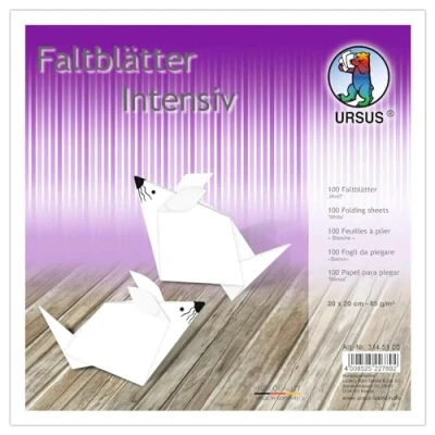 Afbeelding van Ursus 3145100 vouwbladen effen intens, wit, ca. 20 x cm, 65 g/m², 100 vellen, van posterpapier, gekleurd, voor kleine en grote origami kunstenaars, ideaal veelzijdige knutselwerken