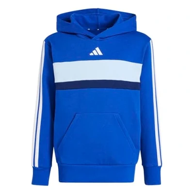 Afbeelding van adidas Uniseks Kind SEASONAL ESSENTIALS TIBERIO 3 STRIPES FLEECE HOODIE, team royal blue/white/glow blue, 9 10 Years