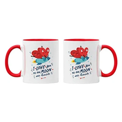 Afbeelding van Super Lemon Valentijns mok Love You to The Moon en Back Cup Mok. Cadeau voor hem of haar Husband Wife Girlfriend Boyfriend