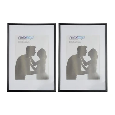 Afbeelding van Relaxdays fotolijst A4, set, 2 stuks, passe partout 15x20 cm, glazen plaat, wissellijstjes voor muur, fotokader, zwart