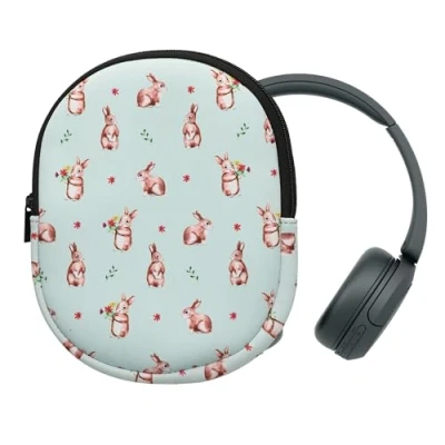 Afbeelding van kwmobile Koptelefoonhoes compatibel met Sony WH CH520 / CH510 21,5 x 16 cm Beschermhoes voor headset in Konijntjes en Bloemen Van neopreen