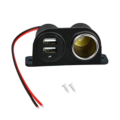 Afbeelding van RIIEYOCA 12v USB sigarettenaansteker stopcontact, splitter met dubbele stopcontact en LED licht, voor auto, vrachtwagen, camper, telefoon, poort, enz