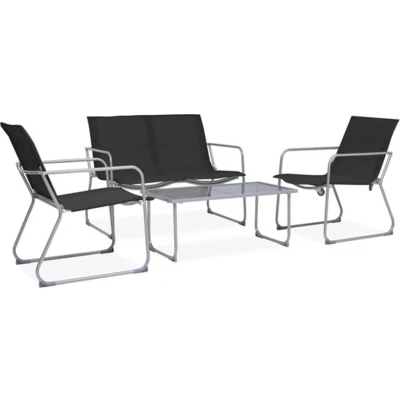 Afbeelding van 4 delige Loungeset stof en staal zwart