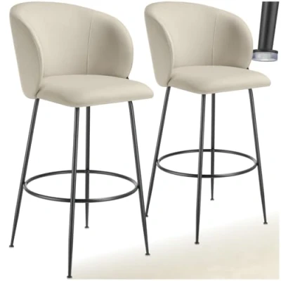 Afbeelding van tectake® Set van 2 Barkrukken Gestoffeerde Barkruk met rugleuning Barstoelen Barstoel voetensteun Eetkamerstoel fluwelen bekleding Stevige stalen poten antislip vloerbescherming Crème/zwart