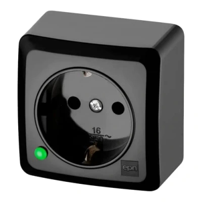Afbeelding van asvendo elektro/opbouwserie/lichtschakelaar/wisselschakelaar/knop/1 voudig stopcontact/2 stopcontact/zwart (1 stopcontact)