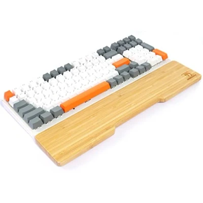 Afbeelding van MAMBASNAKE Bamboe Polssteun voor 98 Toetsen TKL Toetsenbord,A Klasse Bamboe,Ergonomisch pad,Massief Houten Gevoel,Antislip Rubberen Voetjes,Pijnverlichting,Eenvoudig Typen/Gamen