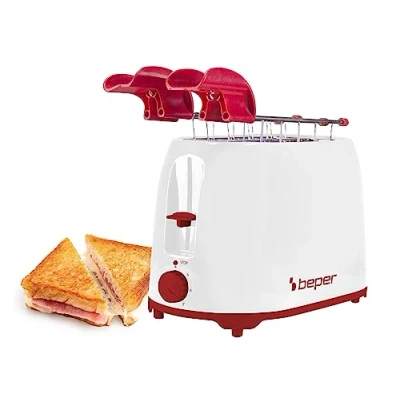 Afbeelding van Beper Broodrooster Toaster 7 Roosterniveaus 2 Sleuven met Tostiklemmen Wit