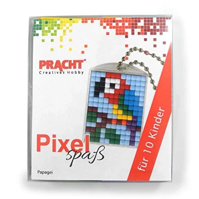 Afbeelding van Pixel P90058 07501 Leuke knutselset papegaai voor kinderen met 10 medaillons om te pixelen, eenvoudig insteeksysteem zonder strijken en lijmen, kleuterschool, verjaardag vrije tijd