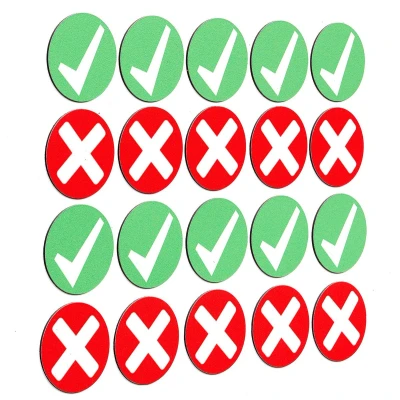 Afbeelding van SMILEYBOARD Kleurrijke haakmagneten 20 stuks 3 cm diameter kleuren: groen rood kruisen: goed fout