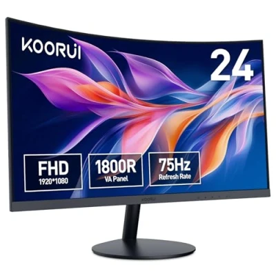 Afbeelding van KOORUI Gebogen Monitor 24 Inch FHD Computermonitor, VA Paneel, 60Hz, Kromming 1800R, Kantelinstelling, Oogzorg, HDMI, VGA Gaming Monitor, Zwart 24N5C