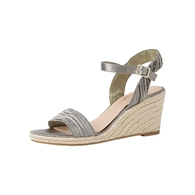Afbeelding van Tamaris Sandalen met sleehak, Dames, Maat: 41, Emerald pleats Textiel