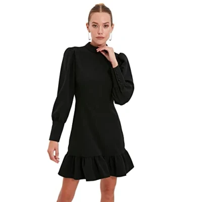 Afbeelding van Trendyol Dames Black Steep Collar Volume Casual Jurk, 38
