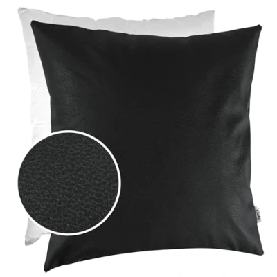 Afbeelding van Kussensloop Kunstleer Sierkussen Sofakussen Lederen Kussenslopen Kussen KUMO Zwart 50 x cm met vulling