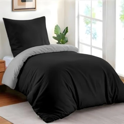 Afbeelding van Dreamzie Dekbedovertrek 135x200 cm met 1 kussensloop 80x80 Zwart/Donkergrijs Bedset in 100% microvezel 2 stuks Gecertificeerd vrij van chemicaliën (Oeko TEX)
