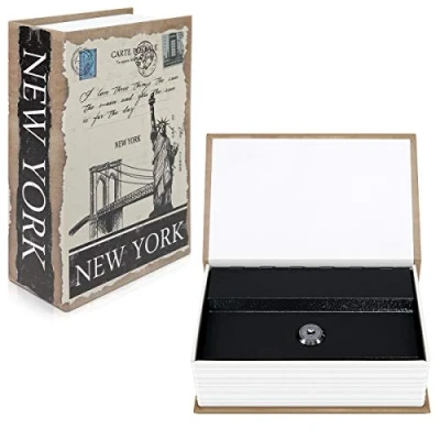 Afbeelding van Navaris boekkluis New York stijl Geldkistje Gecamoufleerde kluis voor in de boekenkast sieraden met sleutel Verborgen