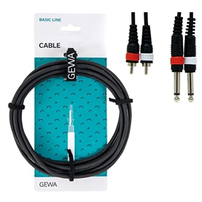 Afbeelding van GEWA Twinkabel Basic Line 3m, zwart, 2x 6,3 mm mono jack cinch, 190215