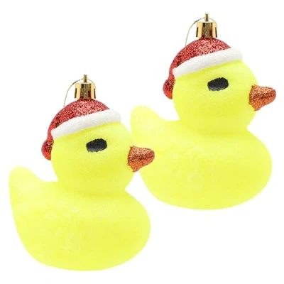 Afbeelding van Christmas Concepts® Pak van 2 110mm (4,3&quot;) Gele glinsterende feestelijke eendenballen Kerstboomversieringen