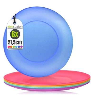 Afbeelding van idea station NEO kunststof plaat 6 stuks, 21.5 cm, kleurrijk, herbruikbaar, onbreekbaar, rond, borden, bordenset, campingborden, kinderborden, schalen, feestschalen, camping schalen
