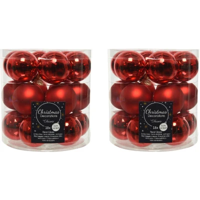 Afbeelding van 36x stuks kleine glazen kerstballen rood 4 cm mat/glans Kerstbal