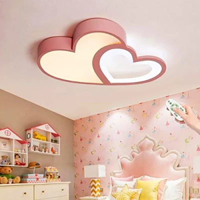 Afbeelding van LED Kinderverlichting Babylamp Moderne Cartoon Plafondlamp Creatief Hartvormig Ontwerp Acryl Lampenkap Voor Kinderkamer Slaapkamer Woonkamer Eetkamer Dimbare Kroonluchter,Pink