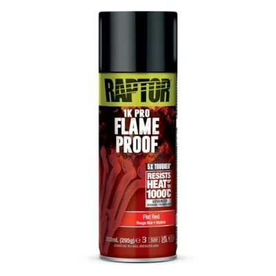 Afbeelding van U POL Raptor Flameproof vuurvast hittebestendig tot 1000 C Thermo lakspray bescherming voor uitlaat , motor en uitlaatspruitstuk tegen roest sneldrogend (flat red/matrood 352 ml)