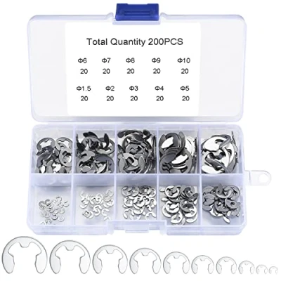 Afbeelding van 200 stuks E clips borgringen assortiment, set roestvrij staal, borgringtang sluitringen 10 maten, 1,5/2/3/4/5/6/7/8/9/10 mm)