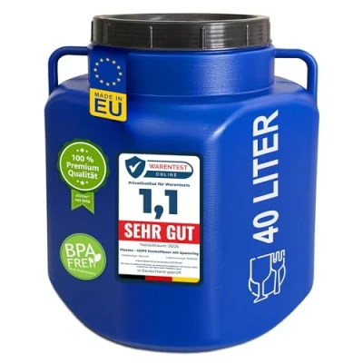 Afbeelding van plasteo® 40 liter brede hals met deksel en handgrepen, vierkant, blauw, geschikt voor levensmiddelen BPA vrij, kunststof vat, universeel dekselvat, watervat, regenton, opslagvat, blauw