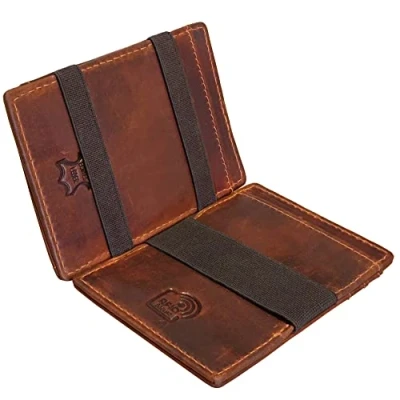 Afbeelding van STILORD &#039;Mago&#039; kleine heren Portemonnee Leer met Muntzakje Portefeuille echt Creditcard Etui RFID Bescherming in Vintage Look, Kleur:salerno bruin