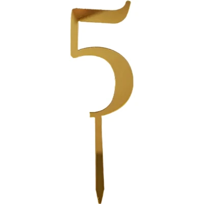 Afbeelding van Cake Topper Cijfer 5 Goud 1 Stuk Taarttopper Taartdecoratie Taartversiering
