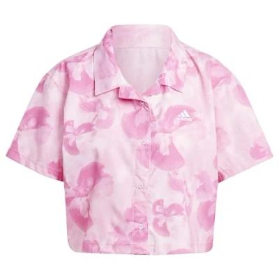Afbeelding van adidas Vrouwen bloemen grafisch bijgesneden geweven poloshirt shirt, XL