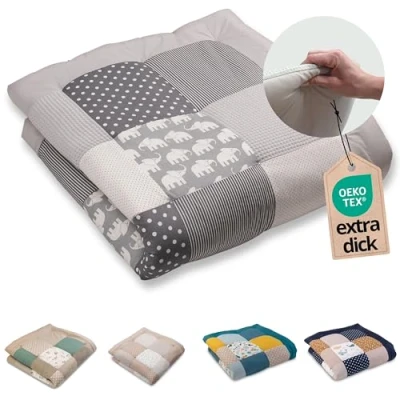 Afbeelding van ULLENBOOM ® kruipdeken l speeldeken in de maten 120x120 cm, ideaal speelkleed voor box I grijze sterretjes