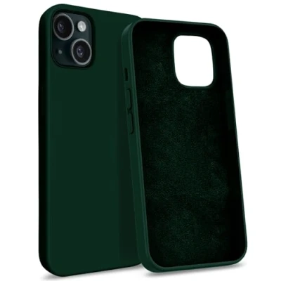 Afbeelding van MyGadget hoesje voor iPhone 15 Hardcase siliconen met microfiber voering Schokbestendig in olijfgroen