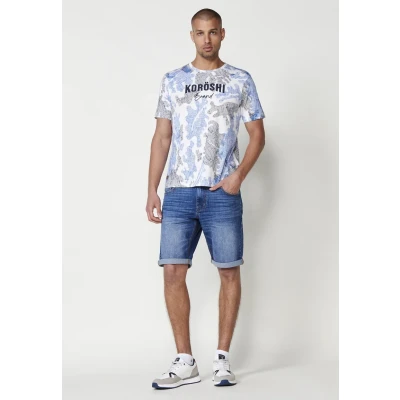 Afbeelding van Koroshi Shortsleeved Tshirt print, Heren, Maat: Large, Azul blue
