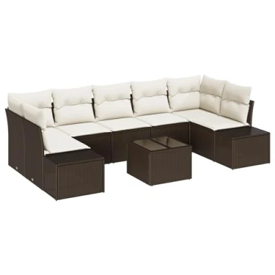 Afbeelding van vidaXL 8 Delige Tuin Sofa Set met Kussens Bruin Poly Rattan