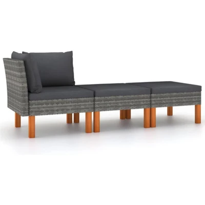 Afbeelding van Loungeset Poly Rattan En Massief Eucalyptushout 1 / Grijs Hoekbank + voetensteun (2 st)