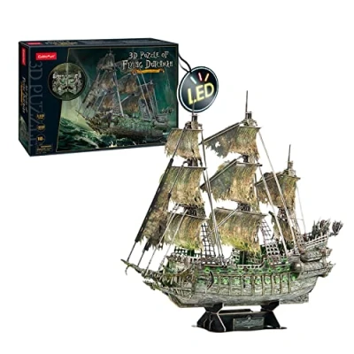 Afbeelding van 3D Puzzel Piratenschip l Vliegende Hollander Kinderen vanaf 14 Jaar Puzzels, Modellen om in elkaar te zetten met Led Verlichting, Scheepsmodellen