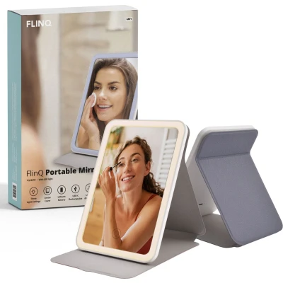 Afbeelding van FlinQ Draagbare Spiegel Reisspiegel Met verlichting Make Up Oplaadbaar 2 kleuren