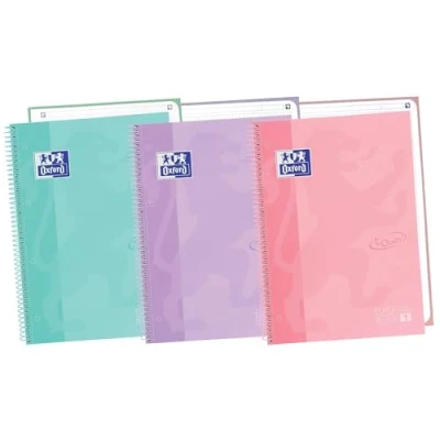 Afbeelding van Oxford, A4 notitieboeken, geruit 5 x 5, extra harde omslag, 80 vellen, microgeperforeerd, 1 kleurlint, 3 stuks pastelkleuren