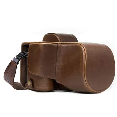 Afbeelding van MegaGear Sony Alpha A7S II, A7R A7 II (28 70mm) Ever Ready lederen camera case met draagriem en batterijtoegang, donkerbruin MG1121